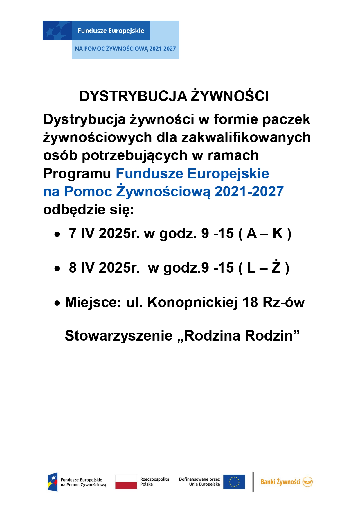Zdjęcie to plakat dotyczący dystrybucji pomocy żywnościowej