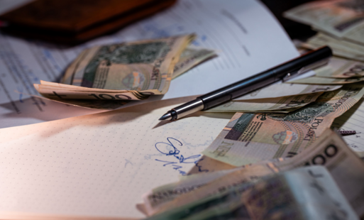 Na zdjęciu pieniądze wśród kartek papieru
